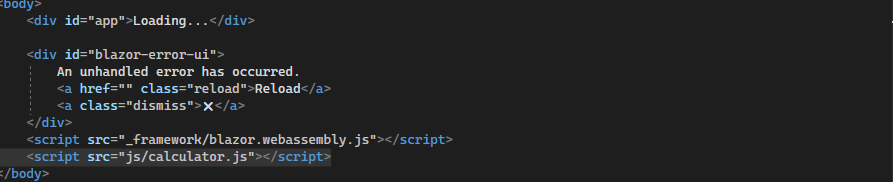 index.html with the generated JS file referenced in a script tag