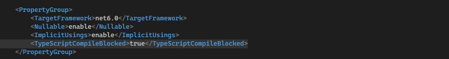 .csproj file with TypeScriptCompileBlocked set to true